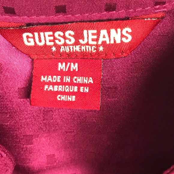 GUESS BURGUNDY SMOCK-TRIM BLOUSE M - Picture 3 of 5